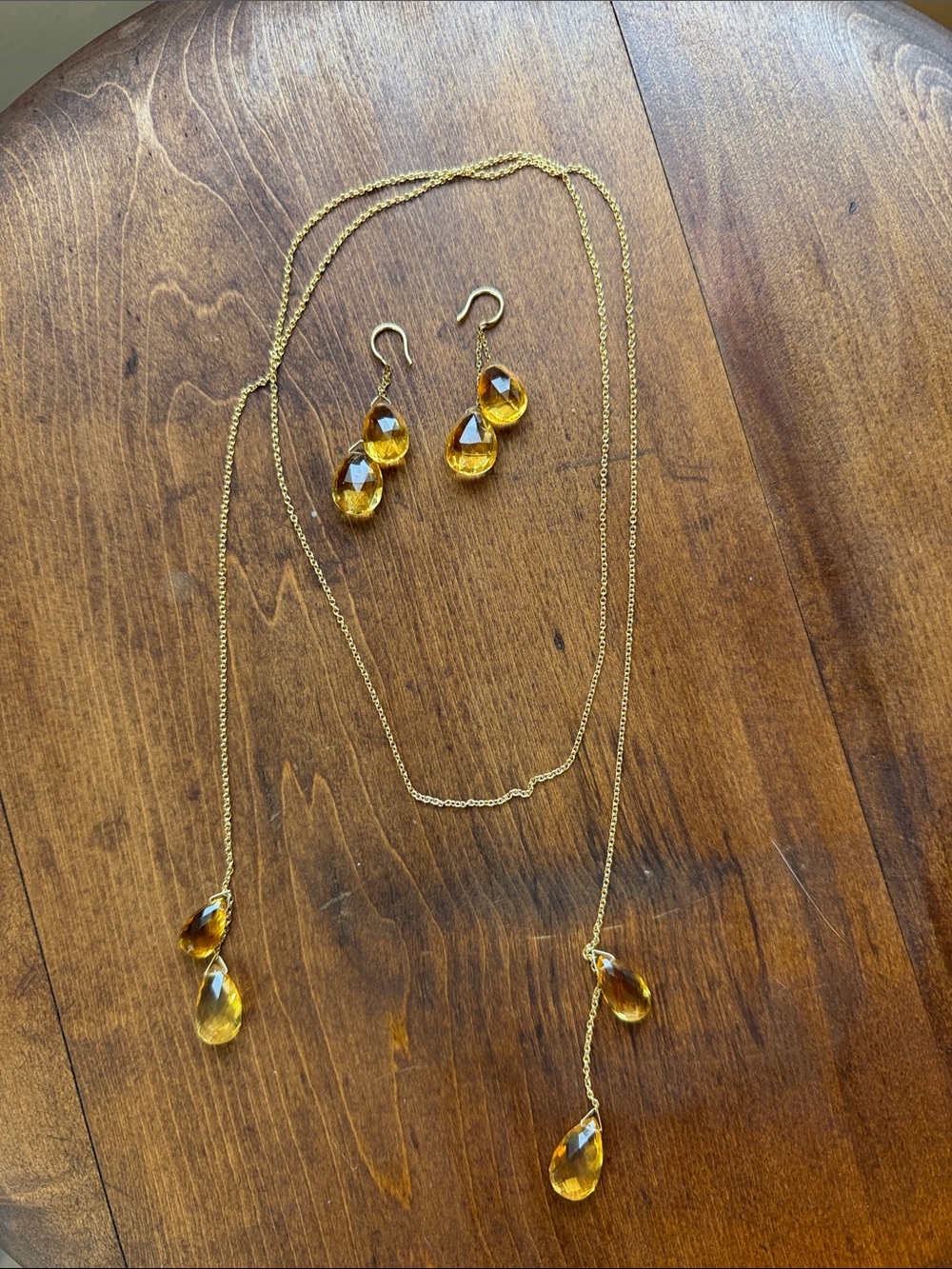 Vintage SET Gold-Tone Yellow Teardrop Necklace & Earrings Set